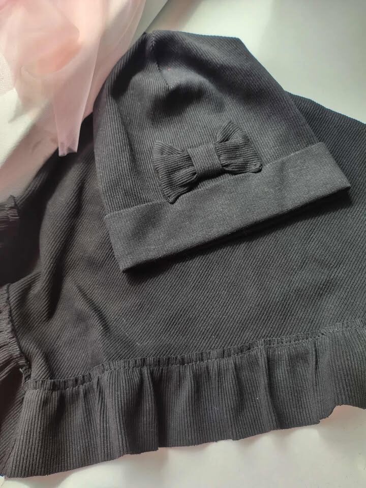 Komplet czapka czarna z kokardą + chusta