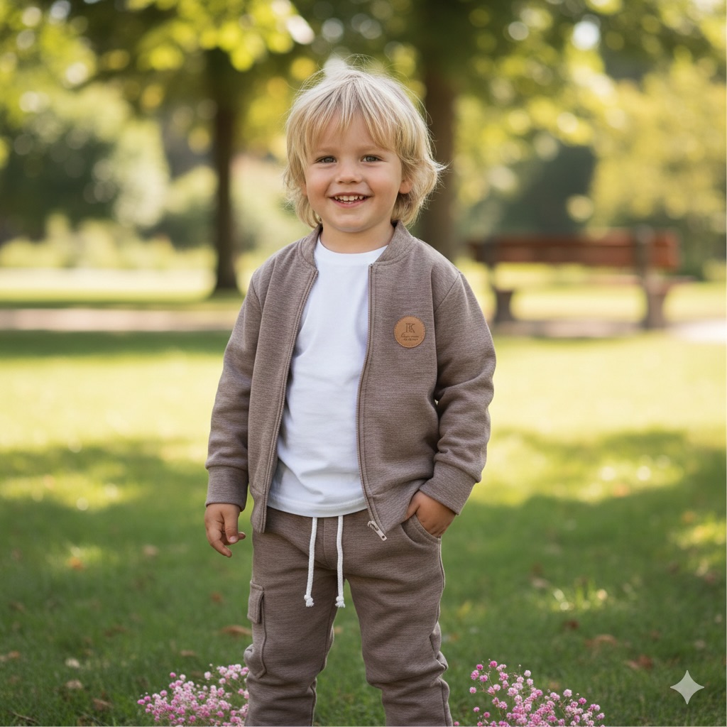 Dres beżowy dla chłopca bluza rozpinana + bojówki