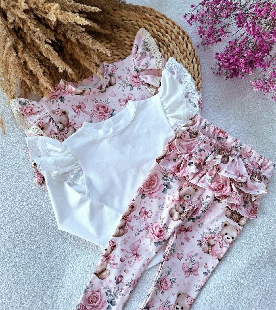 Leginsy print 🧸🎀 z falbankami na pupie