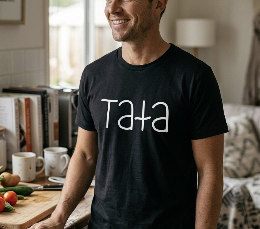 Męski T-shirt z Nadrukiem "TATA" – Czarny