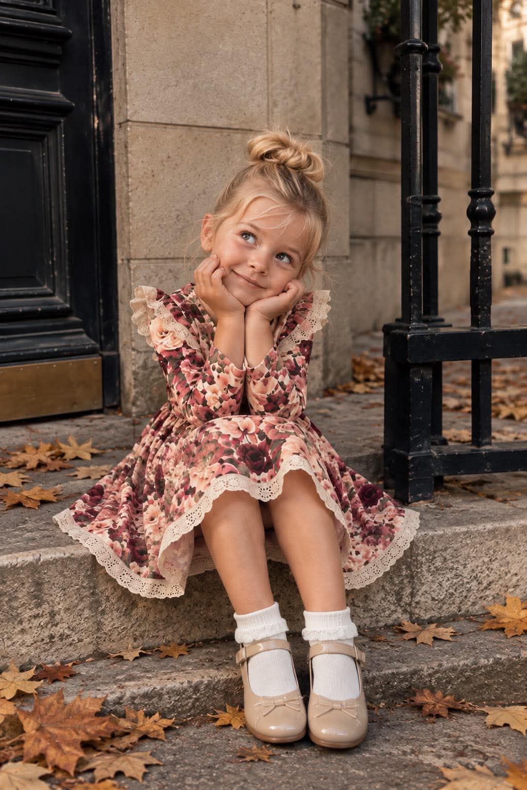 Sukienka dla dziewczynki w kwiaty z koronką vintage bloom - obrazek 4