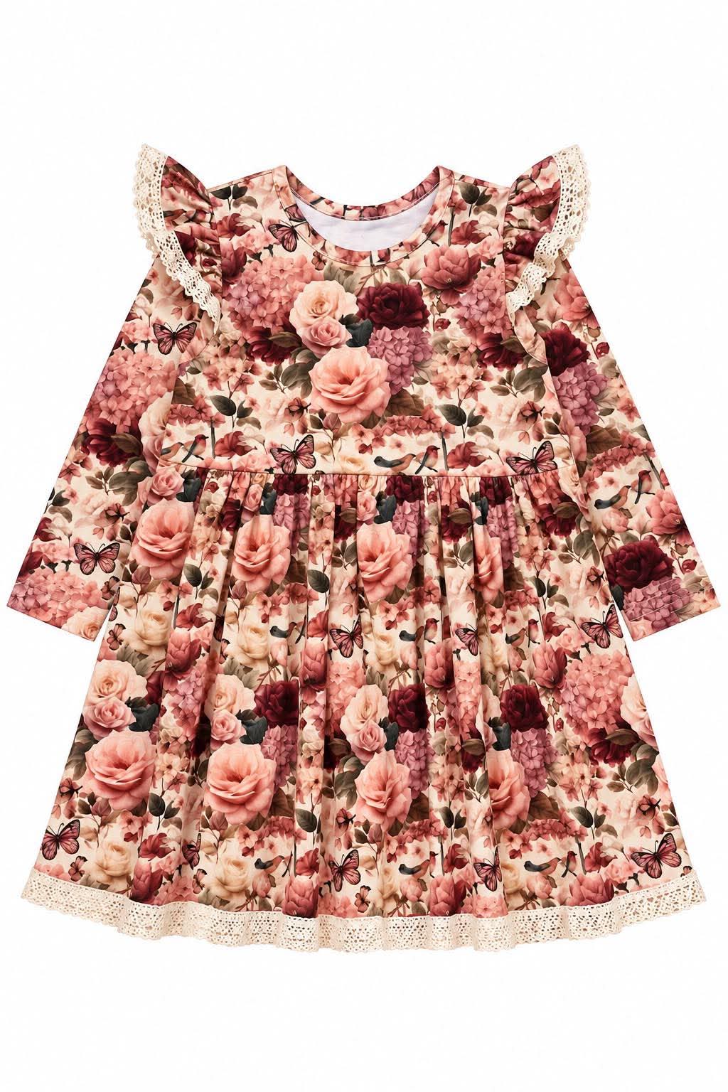 Sukienka dla dziewczynki w kwiaty z koronką vintage bloom - obrazek 3