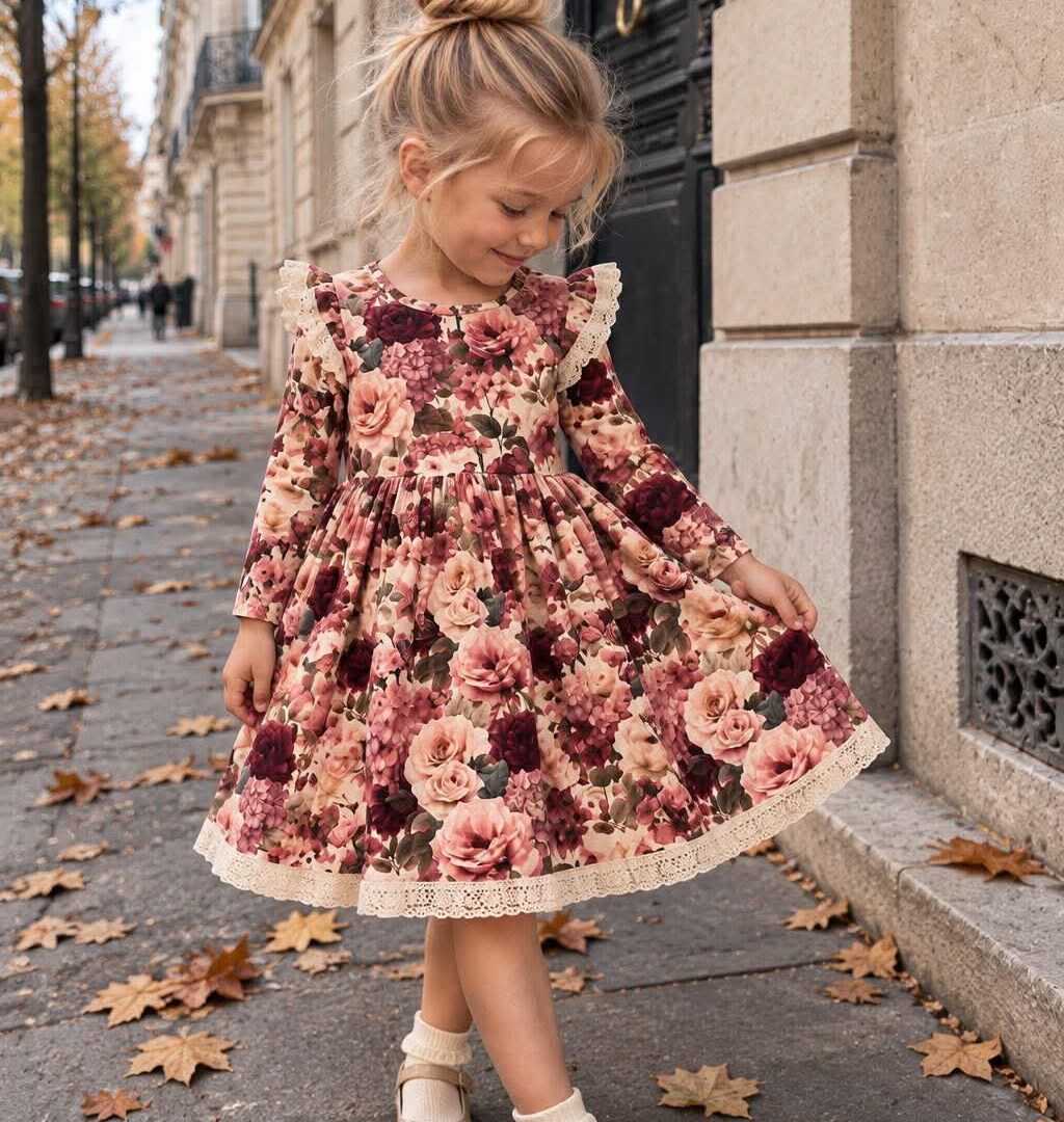 Sukienka dla dziewczynki w kwiaty z koronką vintage bloom