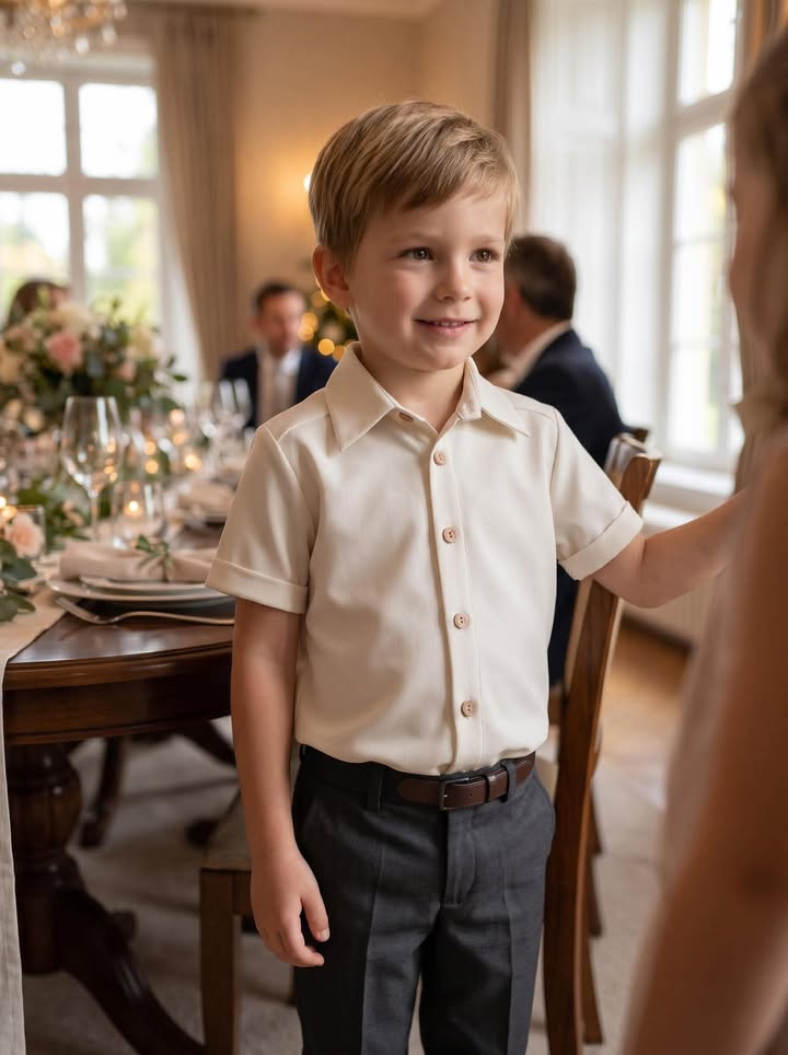 Beż koszula chłopięca z krótkim rękawem – elegancja na wyjątkowe okazje KAYA - obrazek 2